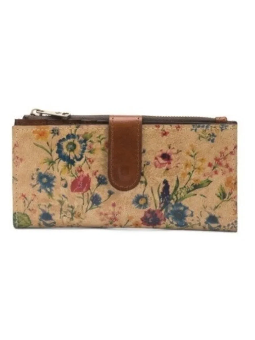 PATRICIA NASH Nazari Prairie Rose Leather Bi- Fold Continental Tan Floral Wallet